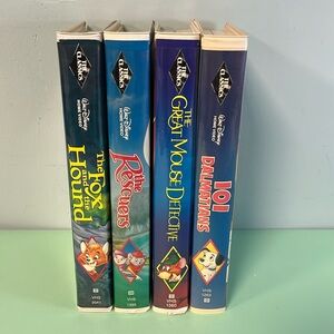 Disney Kids VHS Tapes, Fox & The Hound, Rescuers, 101 Dalmations, Great Mouse